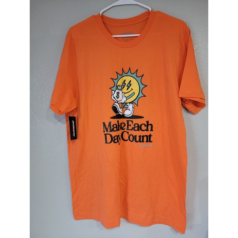 Outrank Men’s Large Orange Graphic T-Shirt Make Each Day Count Streetwear Tee